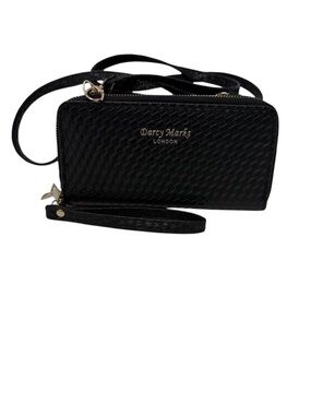 Darcy Marks London Black Wallet/Wristlet With Gold Tone Hardware Crossbody Strap